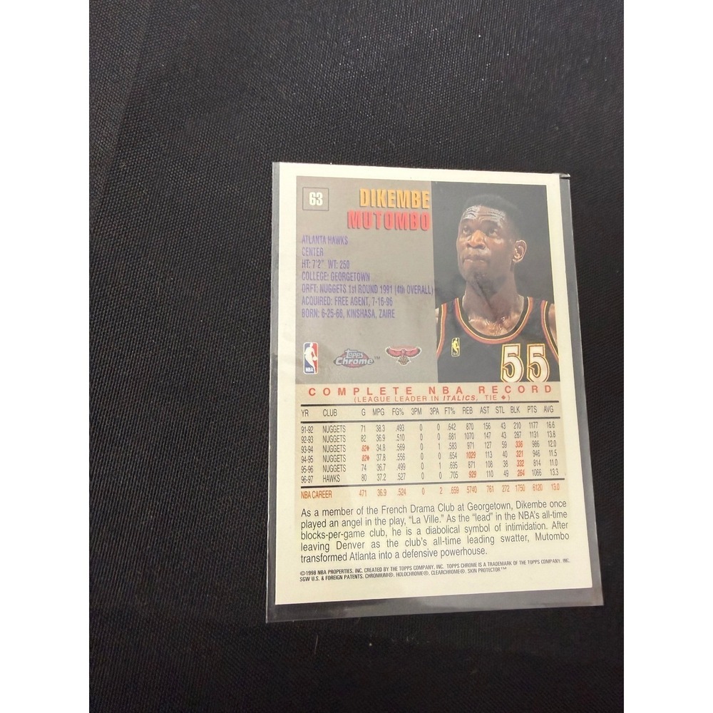 Topps Chrome‎ Dikembe Mutombo 63 Atlanta Hawks Excellent NBA Basketball Card - Picture 4 of 6